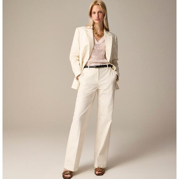 J.Crew Full Length Wide Leg Trouser Cotton Linen Blend Ivory Relaxed US 6 NWT - Picture 1 of 15